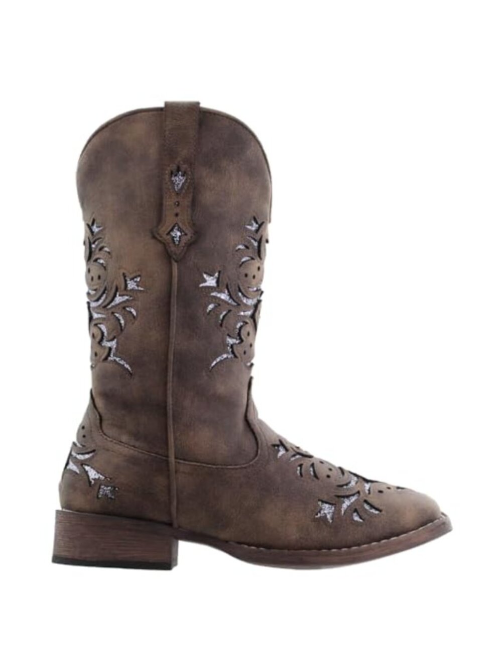 Roper Kennedy Western Boot Faux Leather Square Toe Slip-On Mid-Calf